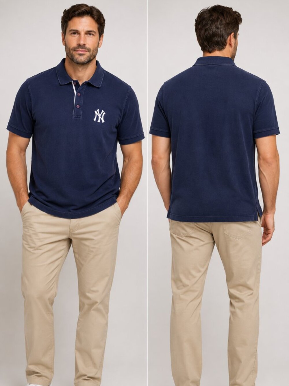 New York Yankees Men's Polo Shirt Size Large Navy Blue Embroidered Logo Short